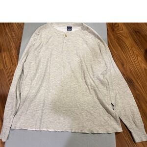 Vintage Mens Duofold Henley Shirt XXL Grey Long Sleeve Raw Hem Made in USA